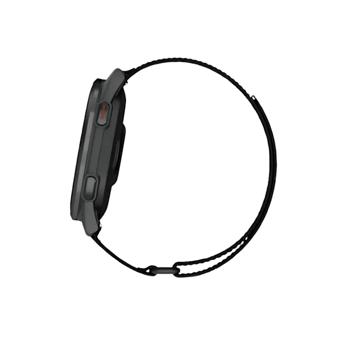 Garmin Approach® S50 Unisex Slate Aluminum Bezel with Black ComfortFit Nylon Band Amoled Display On-Course Features Wrist-Based Heart Rate Advanced Golf GPS Smartwatch - 010-03010-00