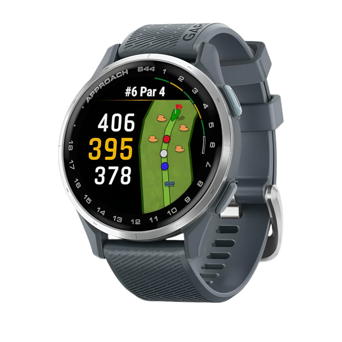 Garmin Approach® S44 Unisex Silver Aluminum Bezel with Black Silicone Band Amoled Display On-Course Features Essential Golf GPS Smartwatch - 010-03009-00