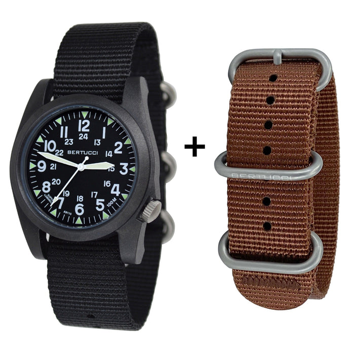 Bertucci Unisex Black Dial Black, Rust Nylon Band Japanese Quartz Watch - 13388B