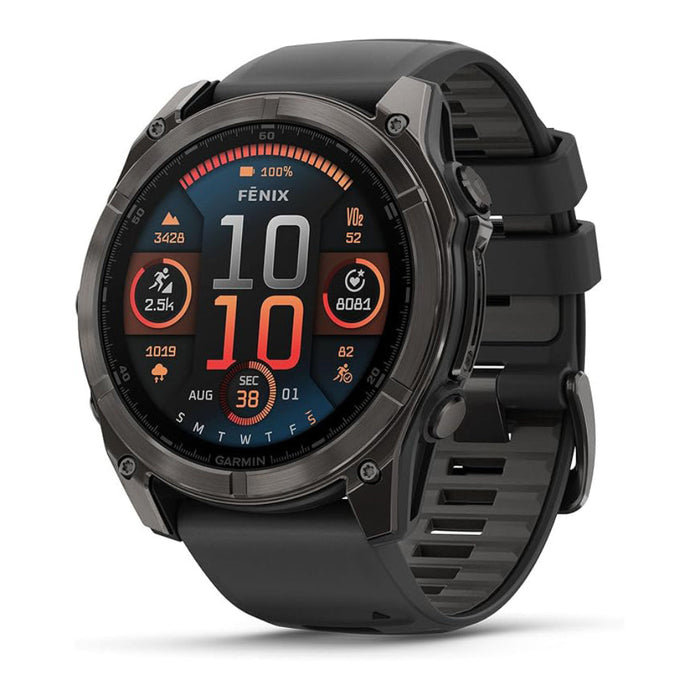 Garmin fēnix 8 Unisex Carbon Gray DLC Titanium with Pebble Gray Band Amoled Sapphire Long-Lasting Battery Life Dive-Rated Built-in LED Flashlight 51 Millimeters Premium Multisport GPS Smartwatch - 010-02905-20