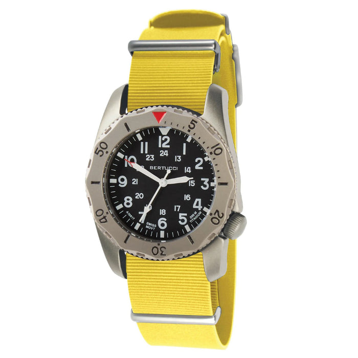 Bertucci Men's Black Dial Yellow Italian Rubber Band Analog Swiss Quartz Watch - 12146