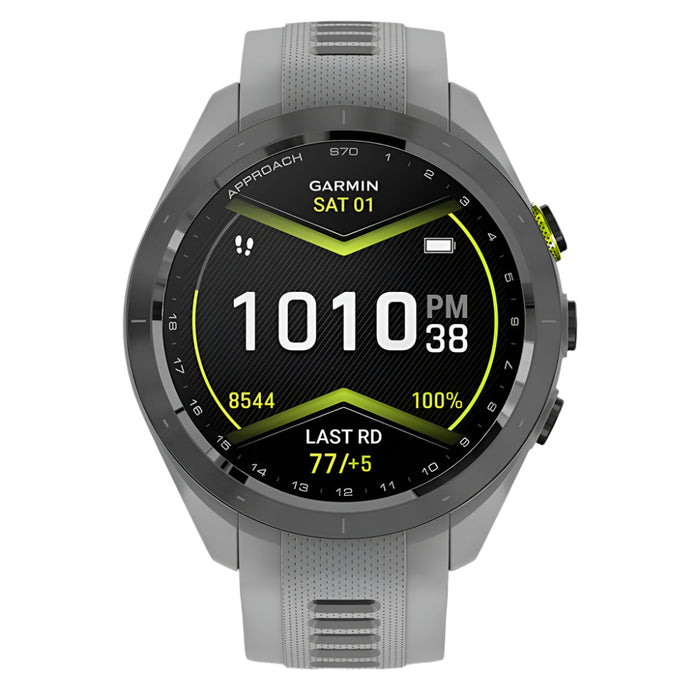 Garmin Approach S70 Black Ceramic Bezel with Powder Gray Silicone Band 42mm Premium GPS Golf Watch - 010-02746-01