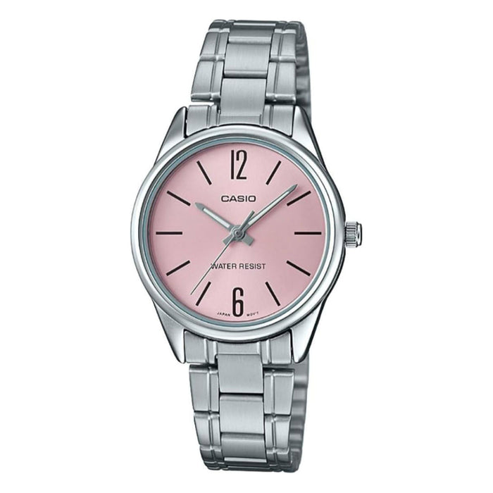 Casio Women's Pink Dial Silver Stainless Steel Band Analog Quartz Watch - LTP-V005D-4BUDF