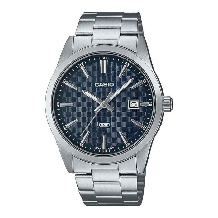 Casio Men's Blue Dial Silver Stainless Steel Band Analog Japanese Quartz Watch - MTP-VD03D-2AUDF