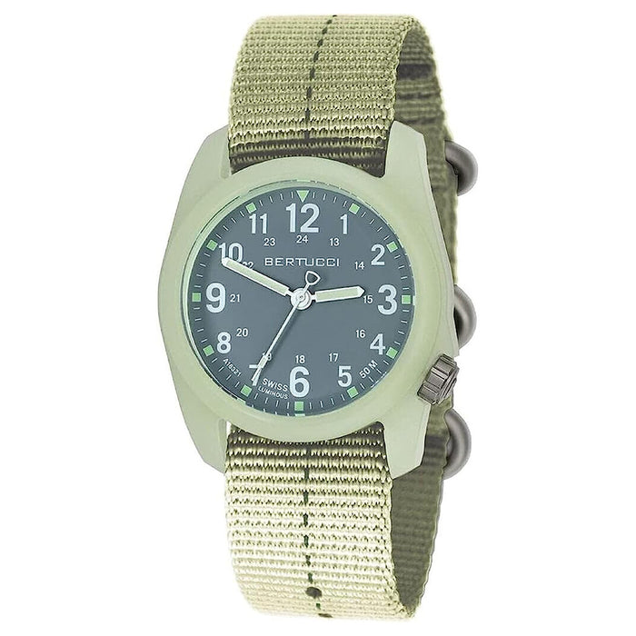 Bertucci DX3 Unisex Dark Green Dial Glow with Vintage Drab Black Dash Line Nylon Band Quartz Watch - 11128