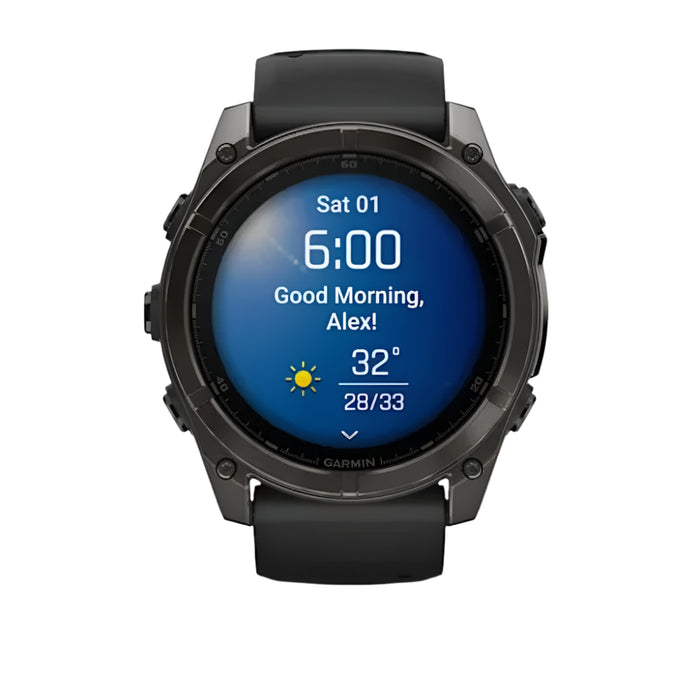 Garmin fēnix 8 Unisex Carbon Gray DLC Titanium with Pebble Gray Band Amoled Sapphire Long-Lasting Battery Life Dive-Rated Built-in LED Flashlight 51 Millimeters Premium Multisport GPS Smartwatch - 010-02905-20