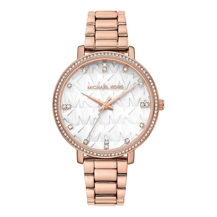 Michael Kors Pyper Three-Hand Women's White Dial Rose Gold Metal Band Analog Quartz Watch - MK4594