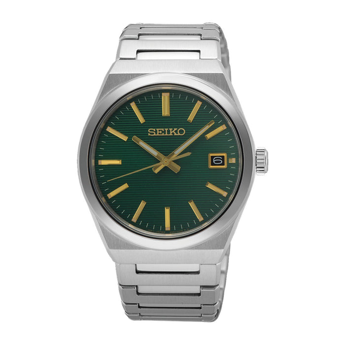 Seiko Men's Green Dial Silver Stainless Steel Band Analog Quartz Watch - SUR601