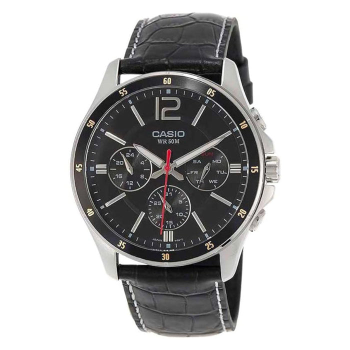 Casio Men's Black Dial Black Leather Band Analog Quartz Watch - MTP-1374L-1AVDF