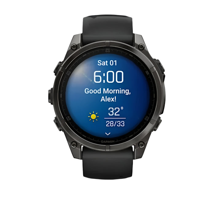 Garmin fēnix 8 Unisex Carbon Gray DLC Titanium with Pebble Gray Band Amoled Sapphire Long-Lasting Battery Life Dive-Rated Built-in LED Flashlight 47 Millimeters Premium Multisport GPS Smartwatch - 010-02904-20