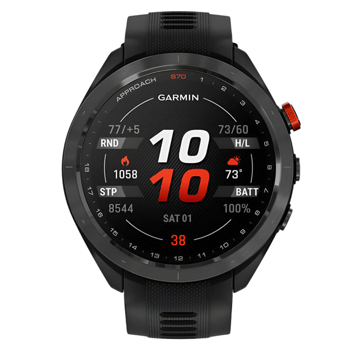Garmin Approach S70 Black Ceramic Bezel with Black Silicone Band 47mm Premium GPS Golf Watch - 010-02746-02