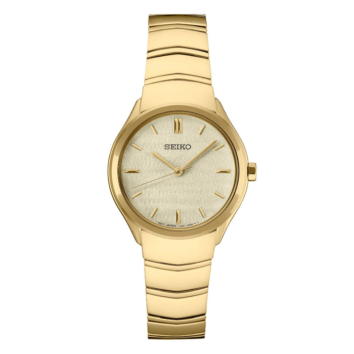 Seiko Women's Cream Dial Gold Stainless Steel Band Quartz Watch - SUR552