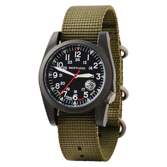 Bertucci Unisex Optic Black Dial Forest Nylon Band Analog A-3PS Solar Field Watch - 13801