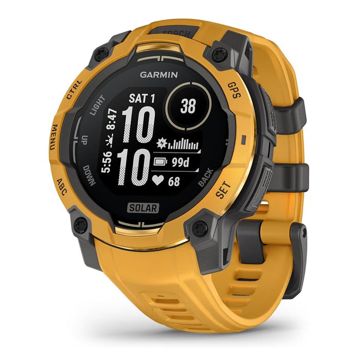 Garmin® Unisex Sunburst With Sunburst/Gray Band 50 MM Solar Built-in Flashlight Alpine Rush Collection Limited Edition Color Instinct® 3 Rugged Outdoor GPS Smartwatch - 010-02935-02