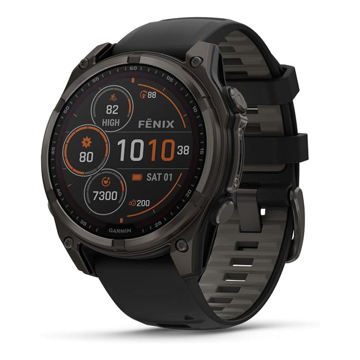 Garmin fēnix 8 Unisex Carbon Gray DLC Titanium with Pebble Gray Band Solar Amoled Sapphire Long-Lasting Battery Life Dive-Rated Built-in LED Flashlight 47 Millimeters Premium Multisport GPS Smartwatch - 010-02906-10