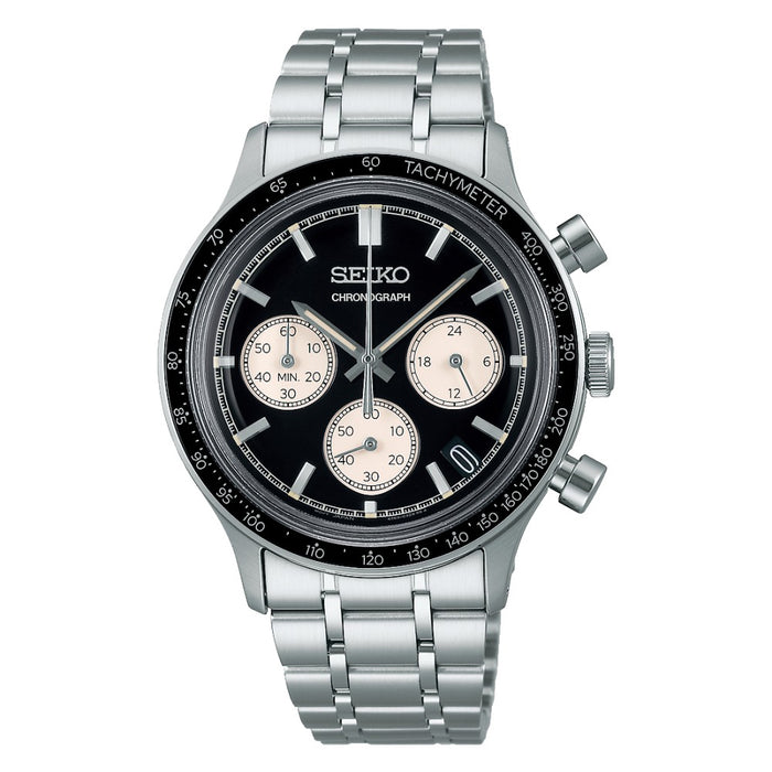 Seiko Men's Black Dial Silver Stainless Steel Band Analog Quartz Watch - SSB479
