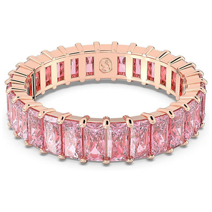 Swarovski Women's Baguette Cut Pink Crystal Rose Gold-tone Finish Size 5 Matrix Ring - 5648286