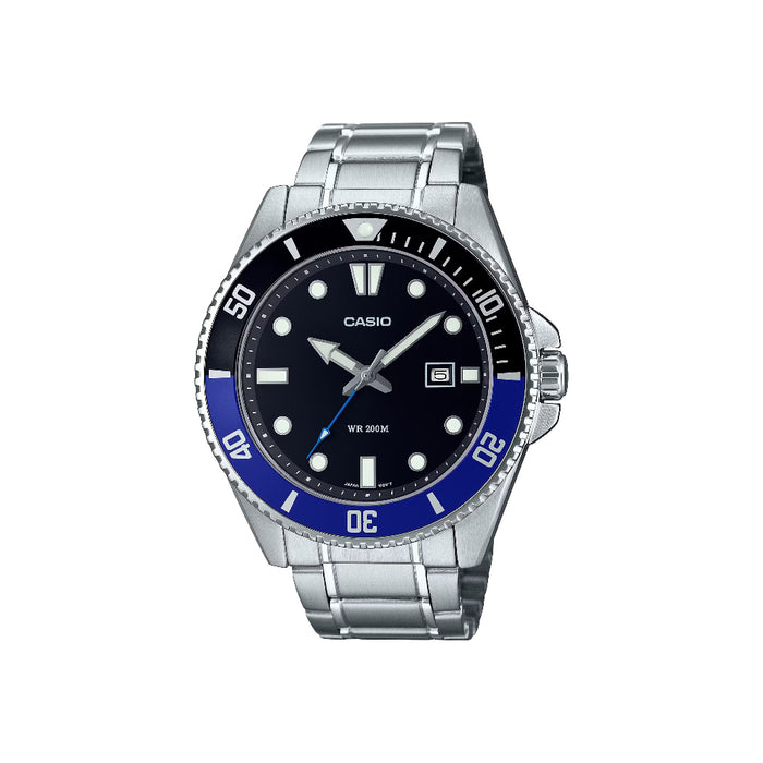 Casio Men's Black Dial Silver Stainless Steel Band Analog Quartz Watch - MDV-107D-1A2VDF