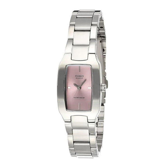 Casio Women's Pink Dial Silver Stainless Steel Band Analog Quartz Watch - LTP-1165A-4CDF