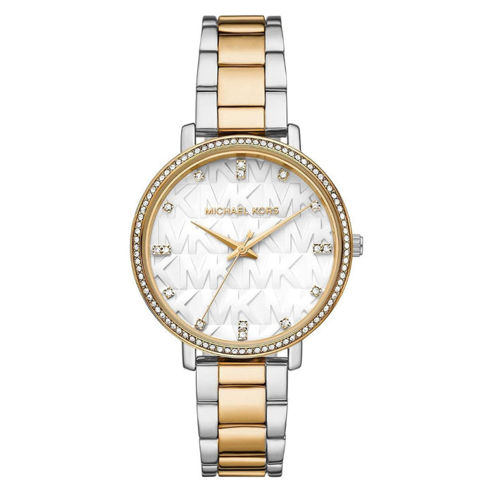 Michael Kors Pyper Three-Hand Women's White Dial Two-Tone Metal Band Analog Quartz Watch - MK4595