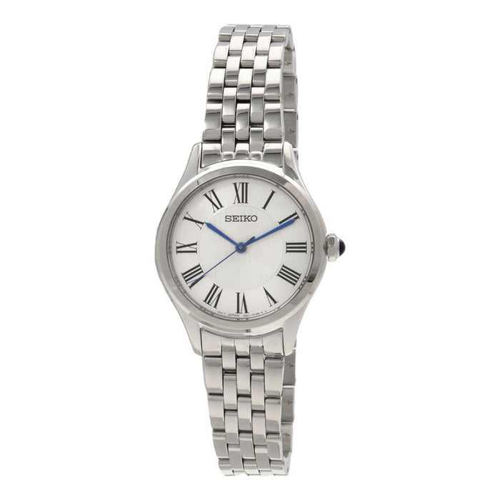 Seiko Women's White Dial Silver Stainless Steel Band Analog Quartz Watch - SUR609