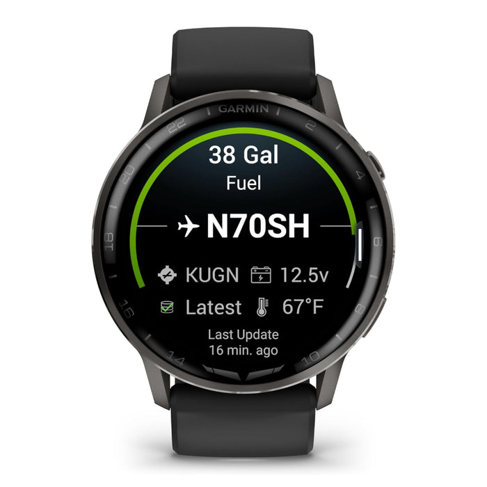 Garmin D2™ Air X15 Unisex Slate With Black Silicone Band LED Flashlight Health And Fitness Features Aviation Weather Built-in Microphone/Speaker Versatile Aviator Smartwatch With GPS - 010-03014-51