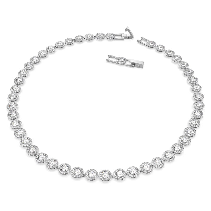 Swarovski Women's White Crystal Rhodium Plated Round Cut Medium Size Una Angelic Necklace - 5117703
