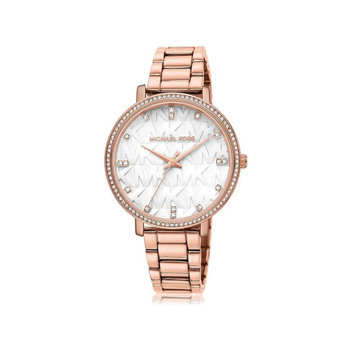 Michael Kors Pyper Three-Hand Women's White Dial Rose Gold Metal Band Analog Quartz Watch - MK4594