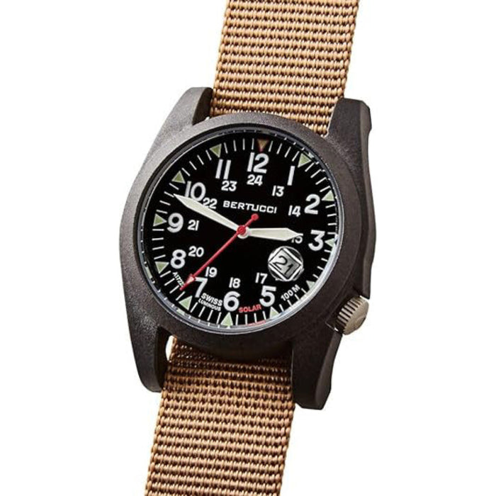 Bertucci Unisex Optic White Dial Khaki Nylon Band Analog A-3PS Solar Field Watch - 13802