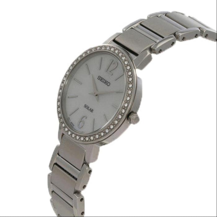Seiko Women's Mother of Pearl Dial Silver-tone Stainless Steel Band Eco-Drive Watch - SUP467
