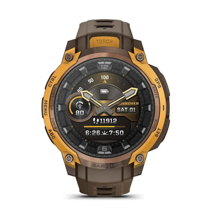Garmin Instinct® Unisex Bronze/Sunburst With Cocoa Silicone Band Crossover AMOLED Analog Watch Hands And Bright AMOLED Display Rugged Hybrid GPS Smartwatch  - 010-03398-01