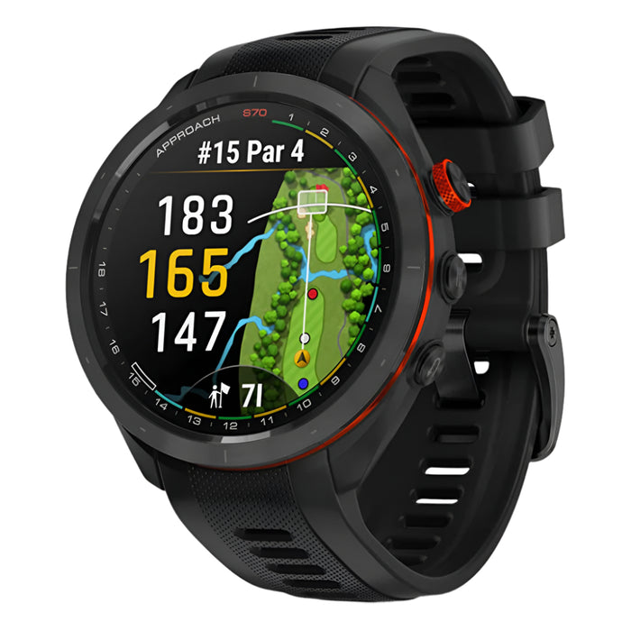 Garmin Approach S70 Black Ceramic Bezel with Black Silicone Band 47mm Premium GPS Golf Watch - 010-02746-02