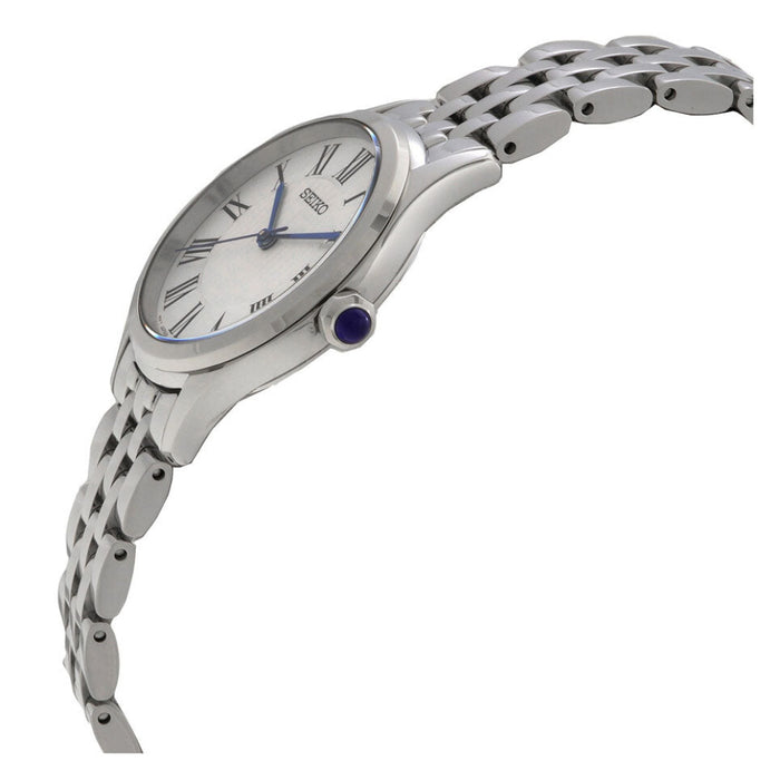 Seiko Women's White Dial Silver Stainless Steel Band Analog Quartz Watch - SUR609