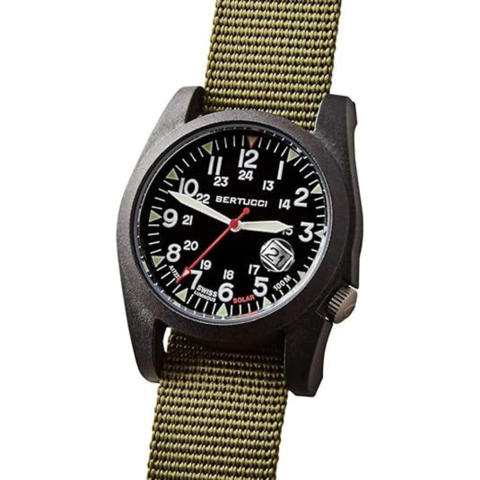Bertucci Unisex Optic Black Dial Forest Nylon Band Analog A-3PS Solar Field Watch - 13801
