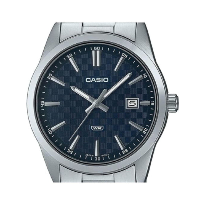 Casio Men's Blue Dial Silver Stainless Steel Band Analog Japanese Quartz Watch - MTP-VD03D-2AUDF