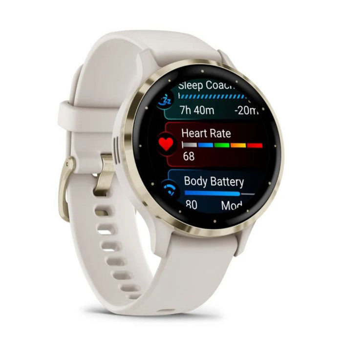 Garmin Venu 3S Ivory Silicone Band AMOLED Display Advanced Health and Fitness Features Up to 10 Days of Battery GPS Smartwatch - 010-02785-04