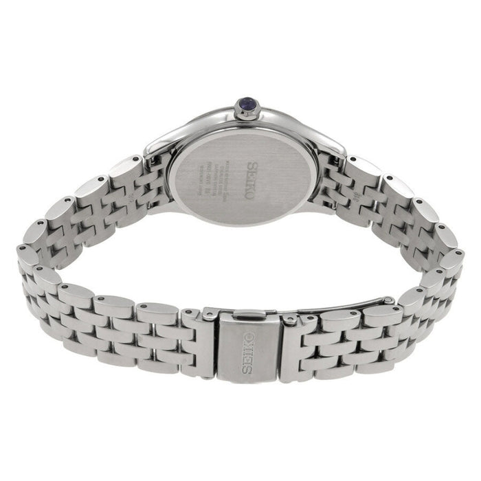 Seiko Women's White Dial Silver Stainless Steel Band Analog Quartz Watch - SUR609