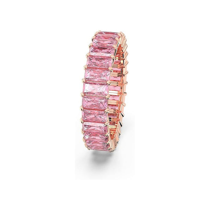Swarovski Women's Baguette Cut Pink Crystal Rose Gold-tone Finish Size 5 Matrix Ring - 5648286