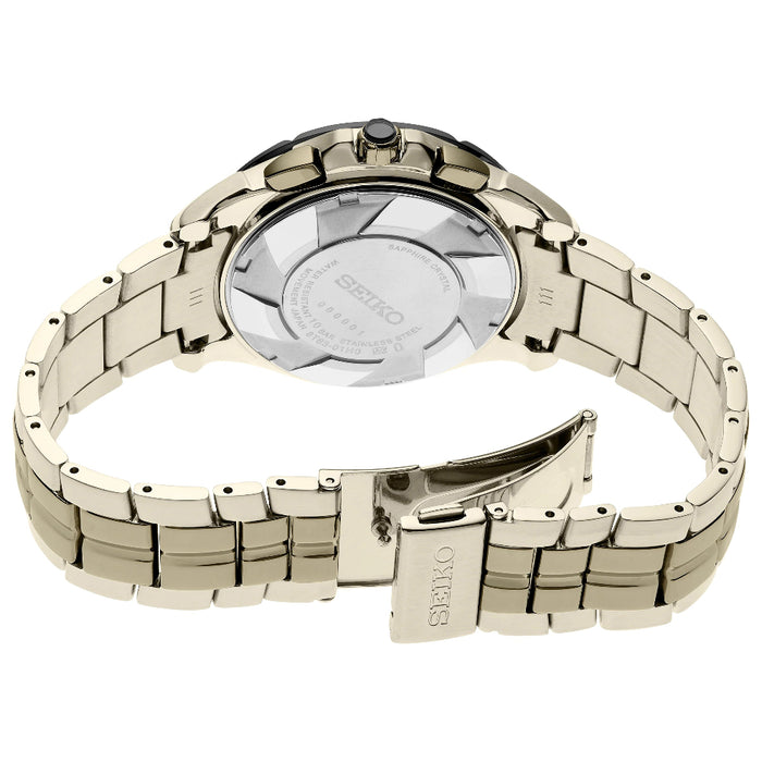 Seiko Coutura Men's Black Dial Light Gold Stainless Steel Band Analog Chronograph Quartz Watch - SSB440