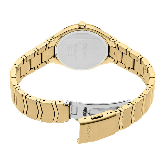 Seiko Women's Cream Dial Gold Stainless Steel Band Quartz Watch - SUR552