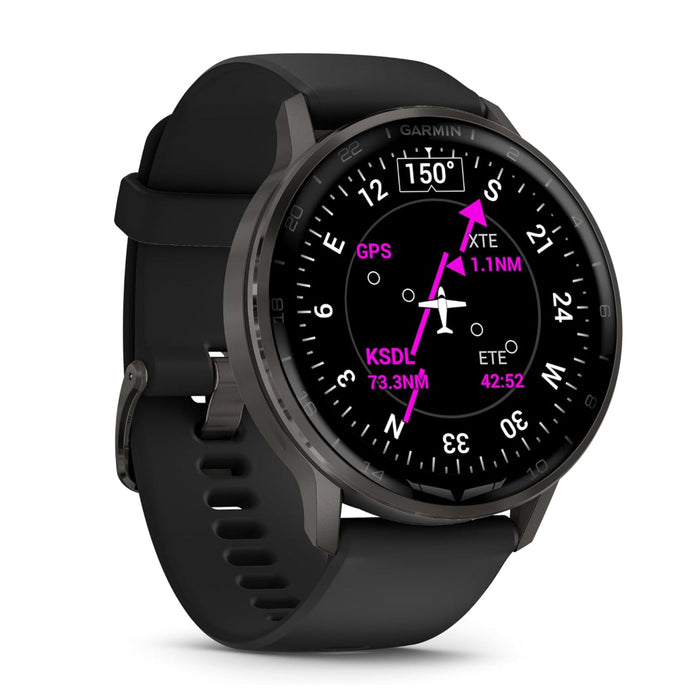 Garmin D2™ Air X15 Unisex Slate With Black Silicone Band LED Flashlight Health And Fitness Features Aviation Weather Built-in Microphone/Speaker Versatile Aviator Smartwatch With GPS - 010-03014-51
