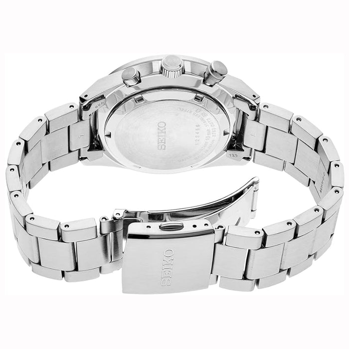 Seiko Men's Green Dial Silver-tone Stainless Steel Band Analog Chronograph Quartz Watch - SSB405