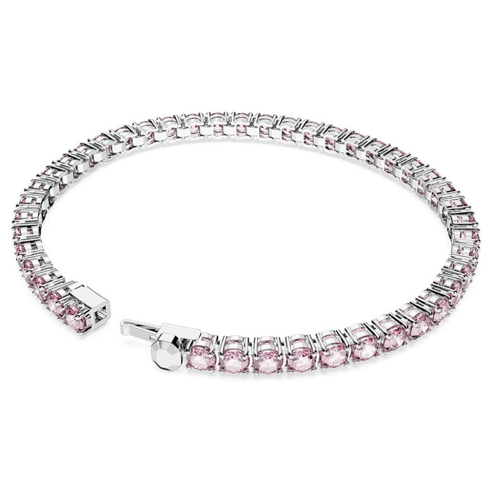 Swarovski Women's Pink Rhodium Finished Round Cut Crystals Large Matrix Tennis Bracelet - 5648932