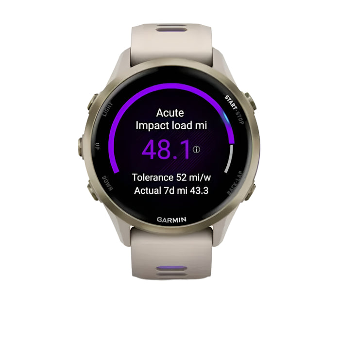 Garmin® Forerunner® 970 Unisex Soft Gold Titanium With French Gray Case And French Gray/Translucent Indigo Band Premium GPS Running And Triathlon Smartwatch - 010-02969-02