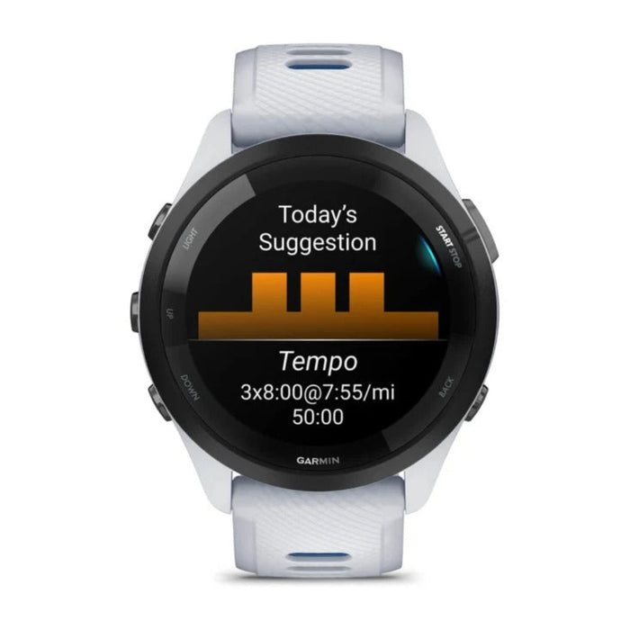 Garmin Forerunner 265 Whitestone Tidal Blue Silicone Band AMOLED Display Training Metrics and Recovery Insights Running Smartwatch - 010-02810-01