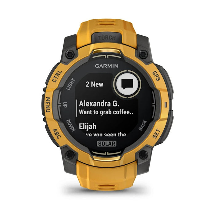 Garmin® Unisex Sunburst With Sunburst/Gray Band 50 MM Solar Built-in Flashlight Alpine Rush Collection Limited Edition Color Instinct® 3 Rugged Outdoor GPS Smartwatch - 010-02935-02