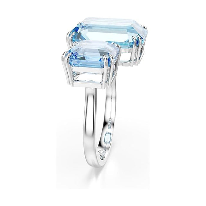 Swarovski Blue Size 6 Crystal Octagon Cut Rhodium Finished Millenia Open Ring - 5675983
