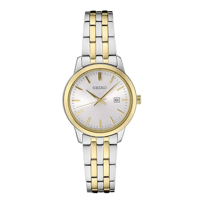 Seiko Women's White Sunray Dial Silver Stainless Steel Band Essentials Analog Quartz Watch - SUR410