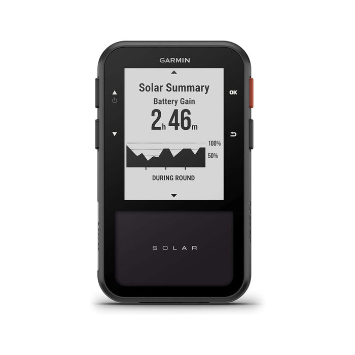 Garmin Approach® G20 Solar Unisex Black Sunlight-Readable High Resolution Display Built-in Magnet To Mount On Your Cart Big Numbers For Easy Reading GPS Golf Handheld With Solar Charging - 010-02889-00