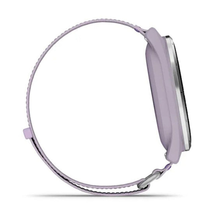 Garmin Approach® J1 Unisex Silver Aluminum Bezel With Lilac ComfortFit Fabric Band Bright And Colorful Display Tee-Off Guidance Essential Features For Learning And Improving Junior Golf Watch With GPS - 010-03898-10